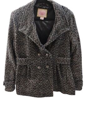 Y2K Pink Envelope Black White Tweed Marled Peacoat Blazer Sz L